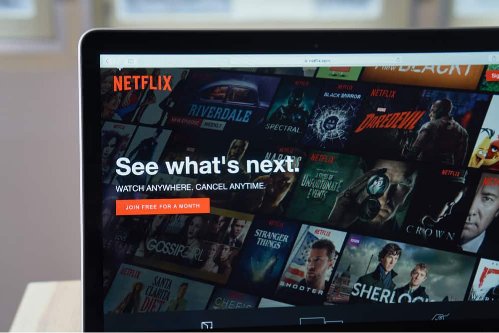 Interfaz de Netflix en pantalla de portátil: see what's next